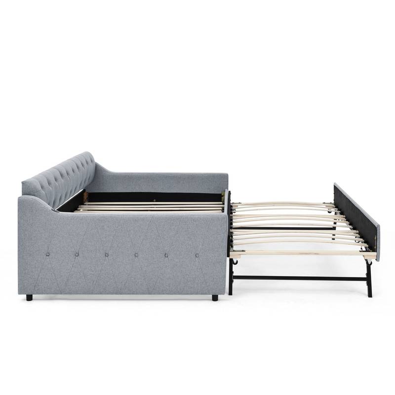 Linen Grey Daybed with Trundle and USB Charging