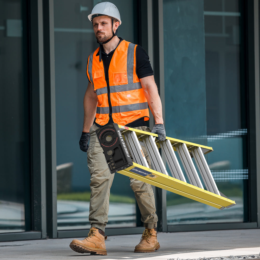 Bright Yellow Fiberglass Step Ladder - Heavy Duty Design