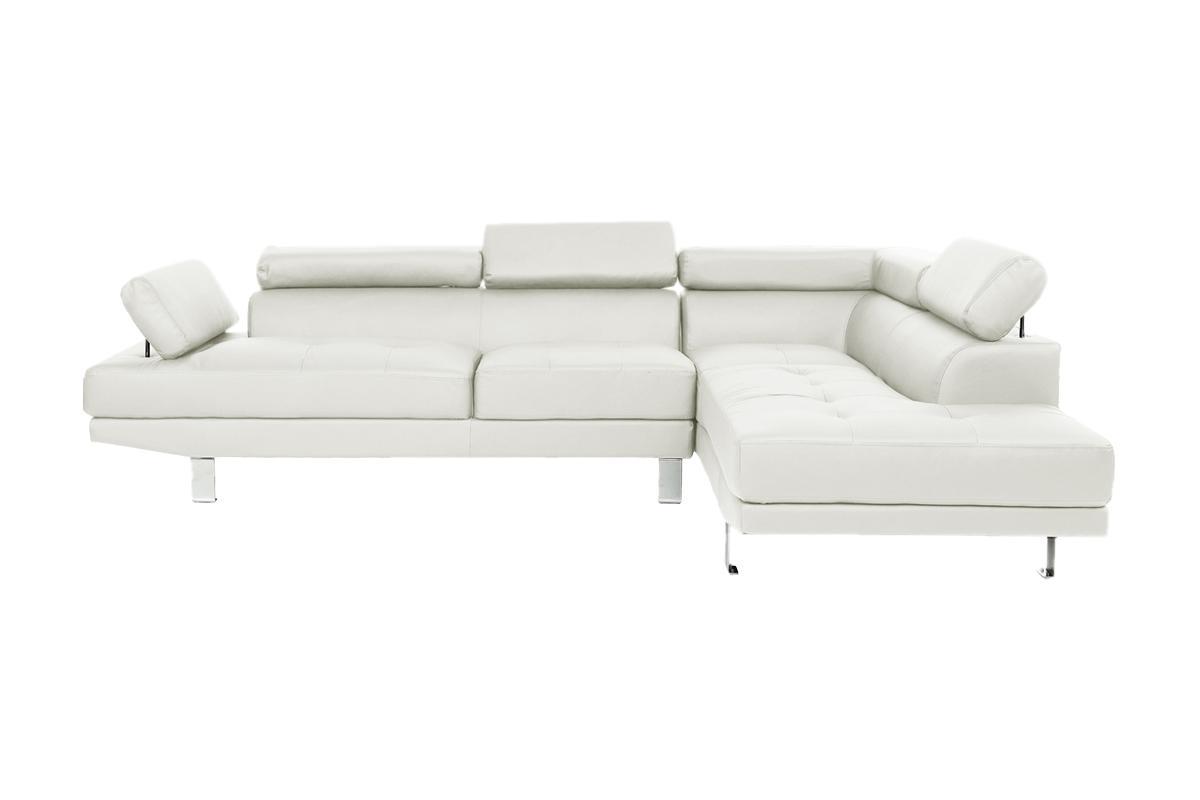 Stylish White Faux Leather Sectional Sofa with Adjustable Headrests