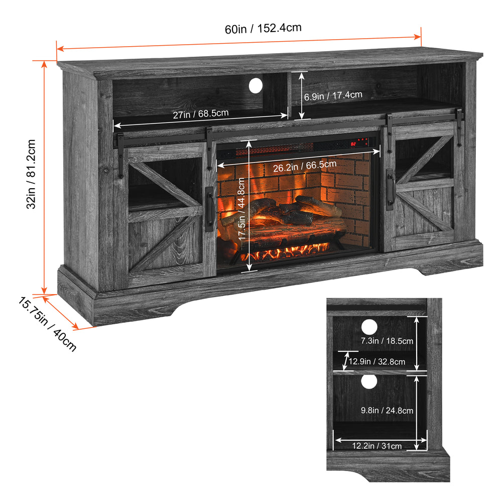 Cozy Dark Oak Electric Fireplace TV Stand