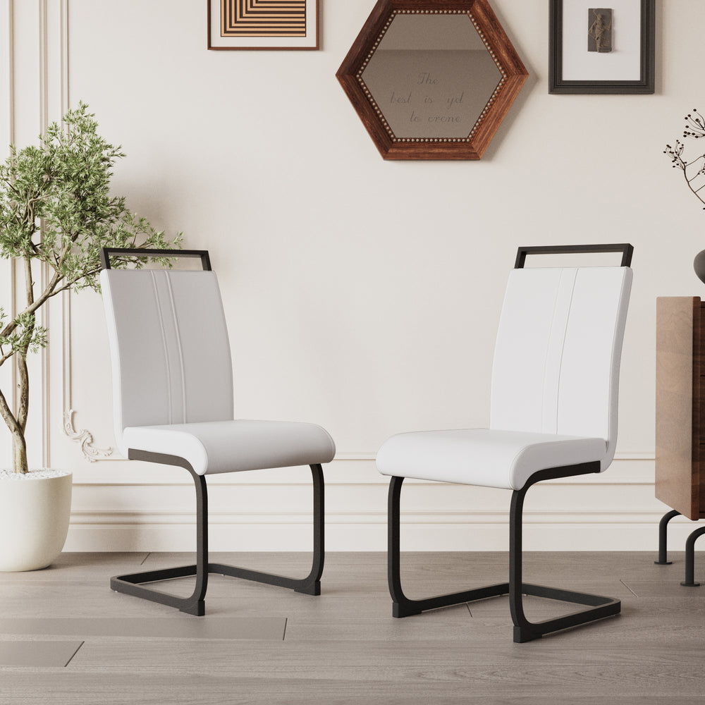 Chic White Faux Leather Dining Chairs - Set of Four