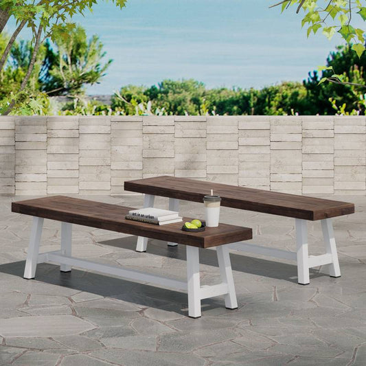 Chic Dark Brown & White Outdoor Benches (Set of Two)