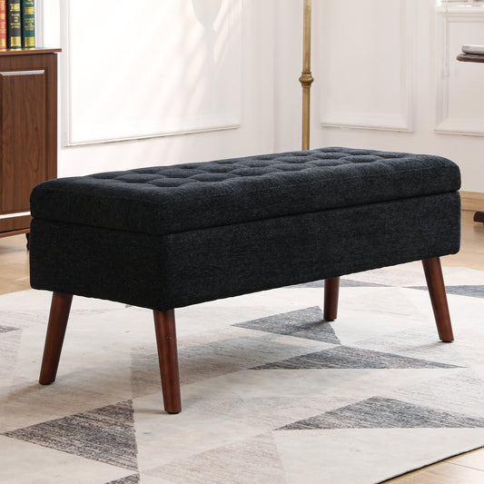 Chic Black Linen Storage Bench