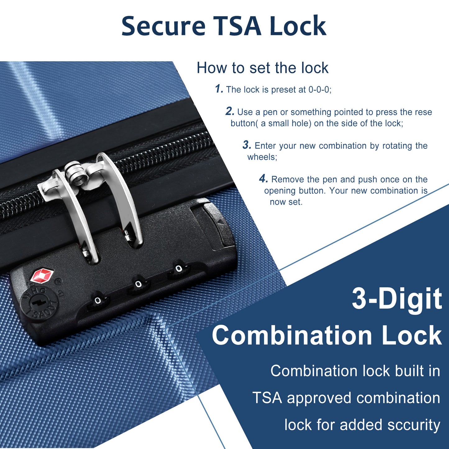 Blue Hardshell Travel Trio: Carry-on Suitcases with Wheels & TSA Lock