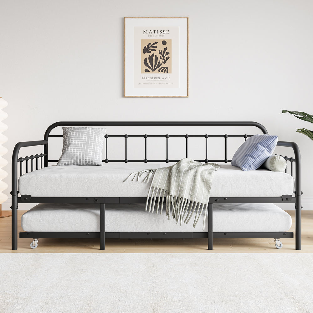 Stylish Twin Metal Daybed with Trundle - No Box Spring Needed!