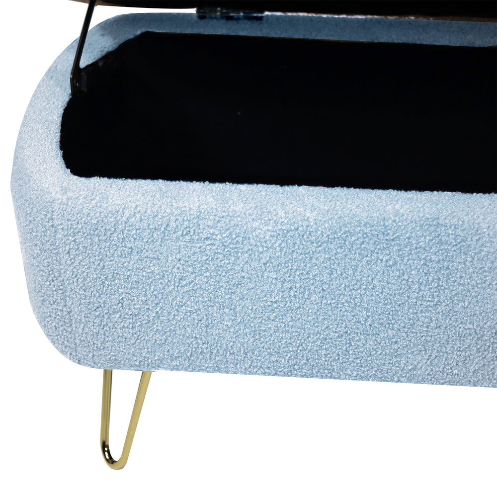 Chic Grey Faux Fur Storage Ottoman with Gold Legs