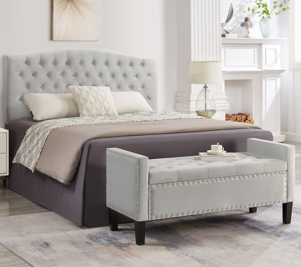 Cozy Gray Storage Bench with Armrests