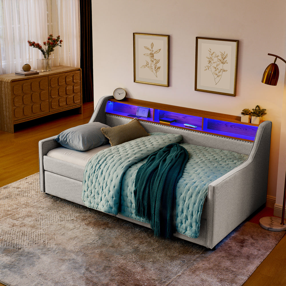 Cozy Luxe Sofa Bed with LED Lights and Storage