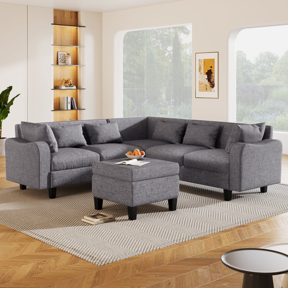 Cozy L-Shaped Sectional Sofa Set with Storage and Unique Armrests