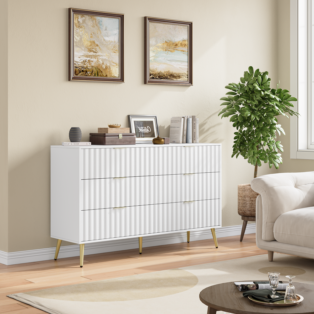 Sleek White 6-Drawer Storage Chest