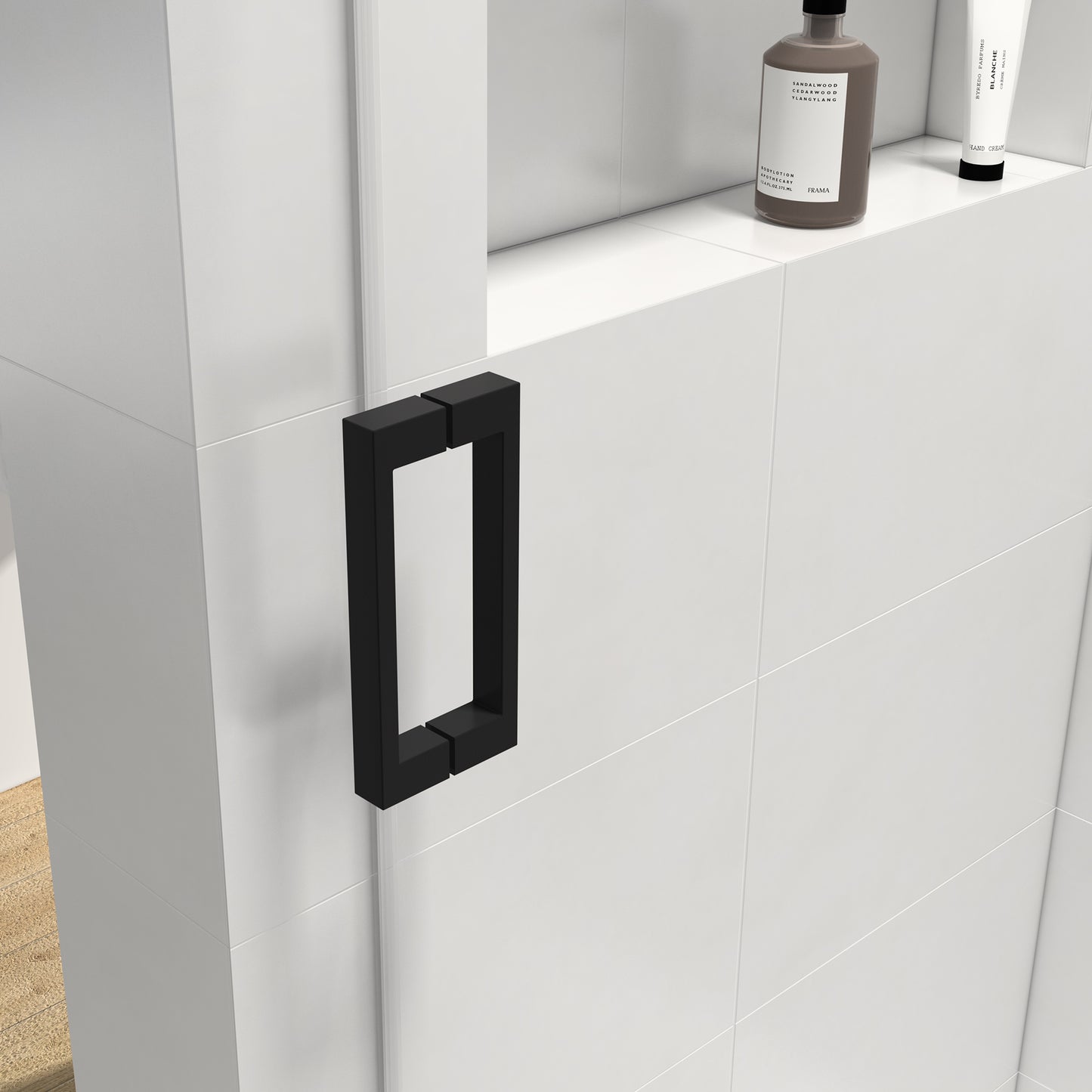 Sleek Matte Black Frameless Shower Door with Soft Close