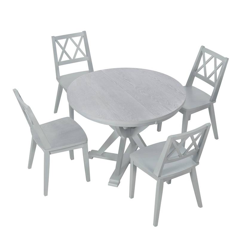 Chic Extendable Round Dining Set with Cross Back Chairs