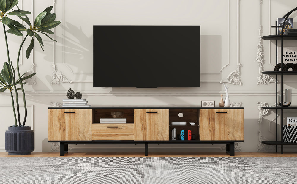 Sleek Media Console with Cabinets and Open Shelves