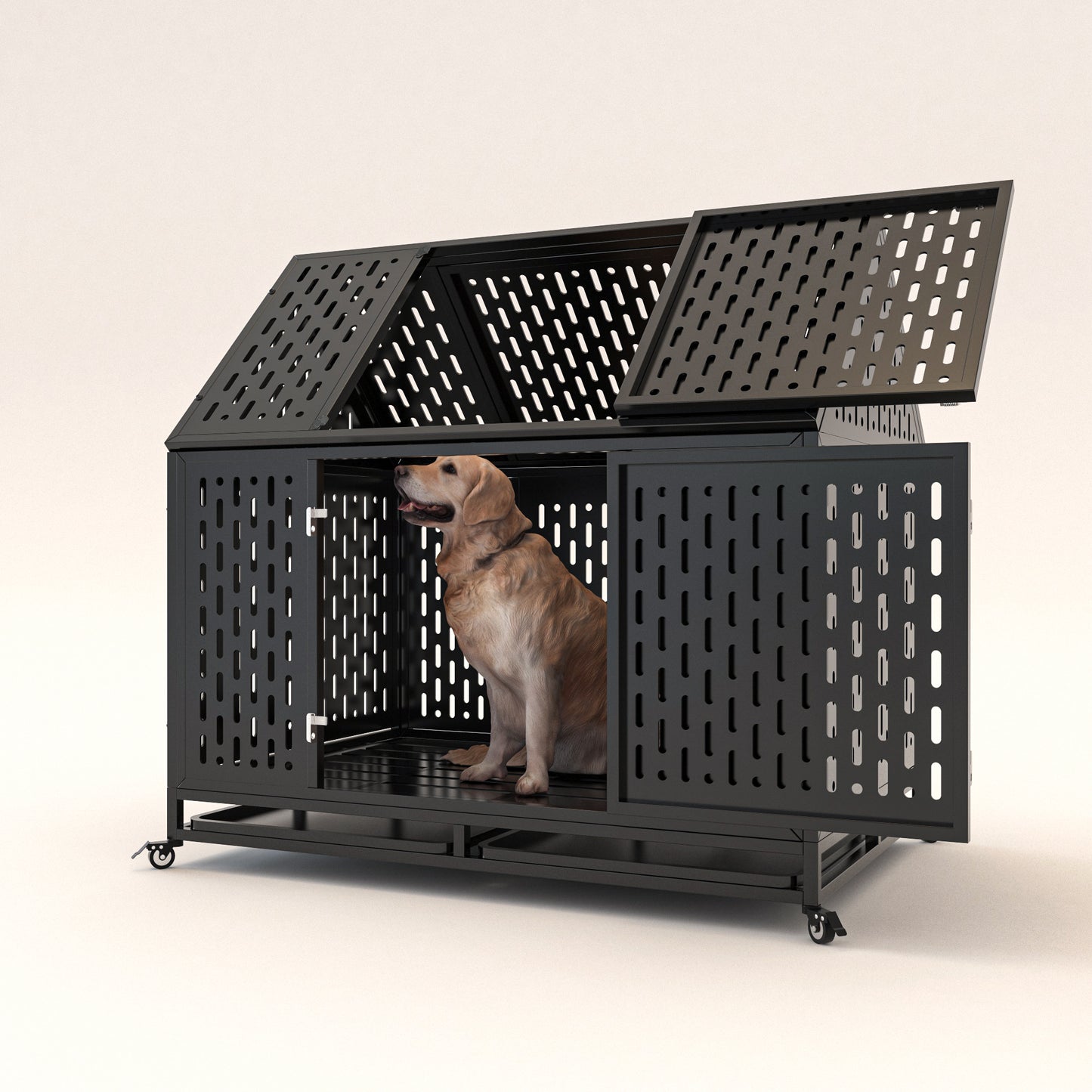 Ultimate Indestructible Dog Crate with Roof & Lockable Wheels