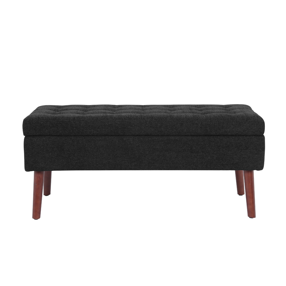 Chic Black Linen Storage Bench