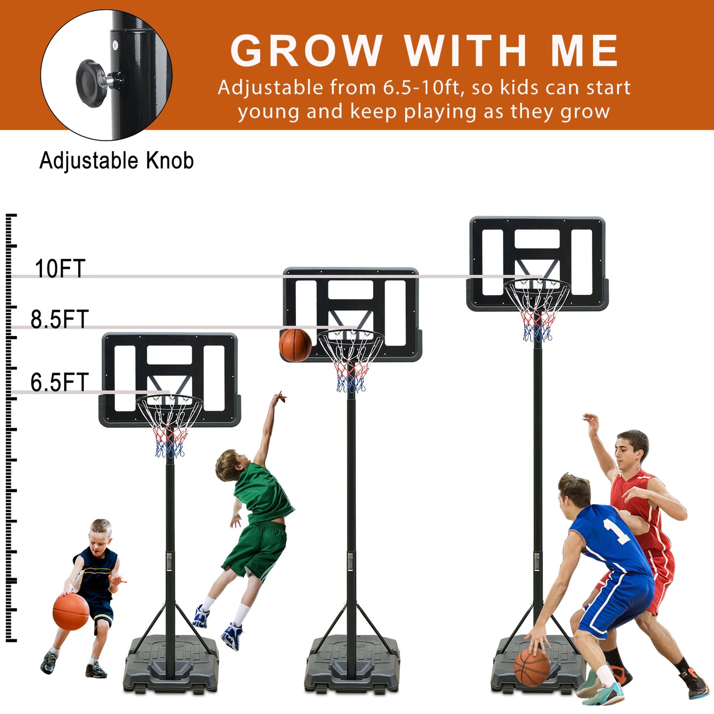 Adjustable Portable Basketball Hoop with Wheels