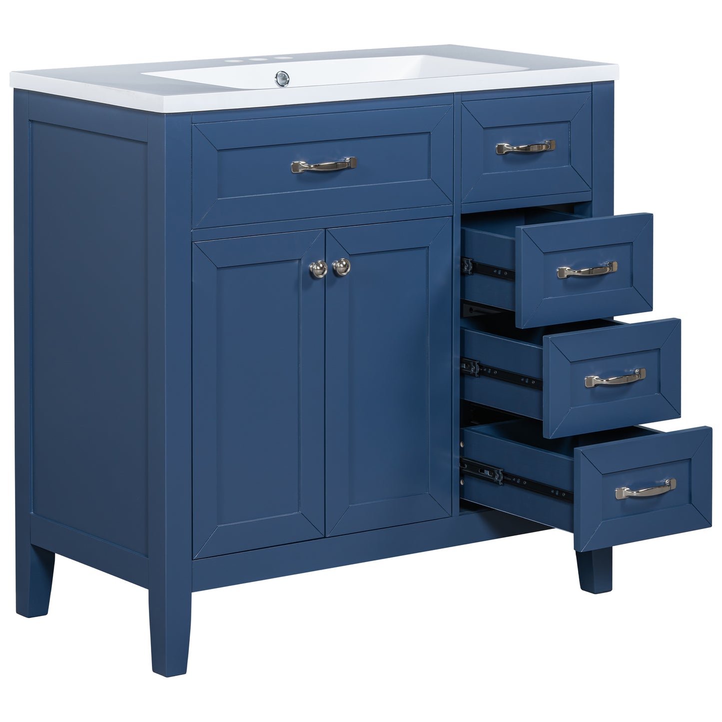 “Chic Blue Bathroom Vanity with Sink and Storage”