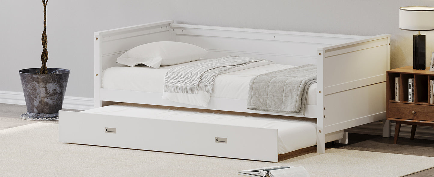 Space-Saving White Twin Daybed with Trundle for Kids & Teens