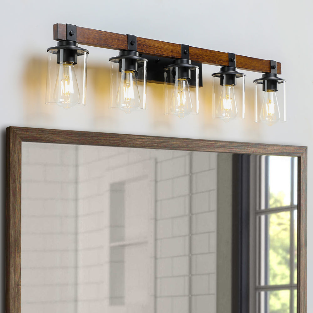 Rustic 5-Light Farmhouse Bathroom Vanity Fixture