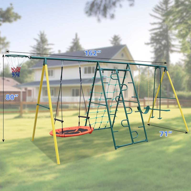 Backyard Metal Swing Set with Safety Belt