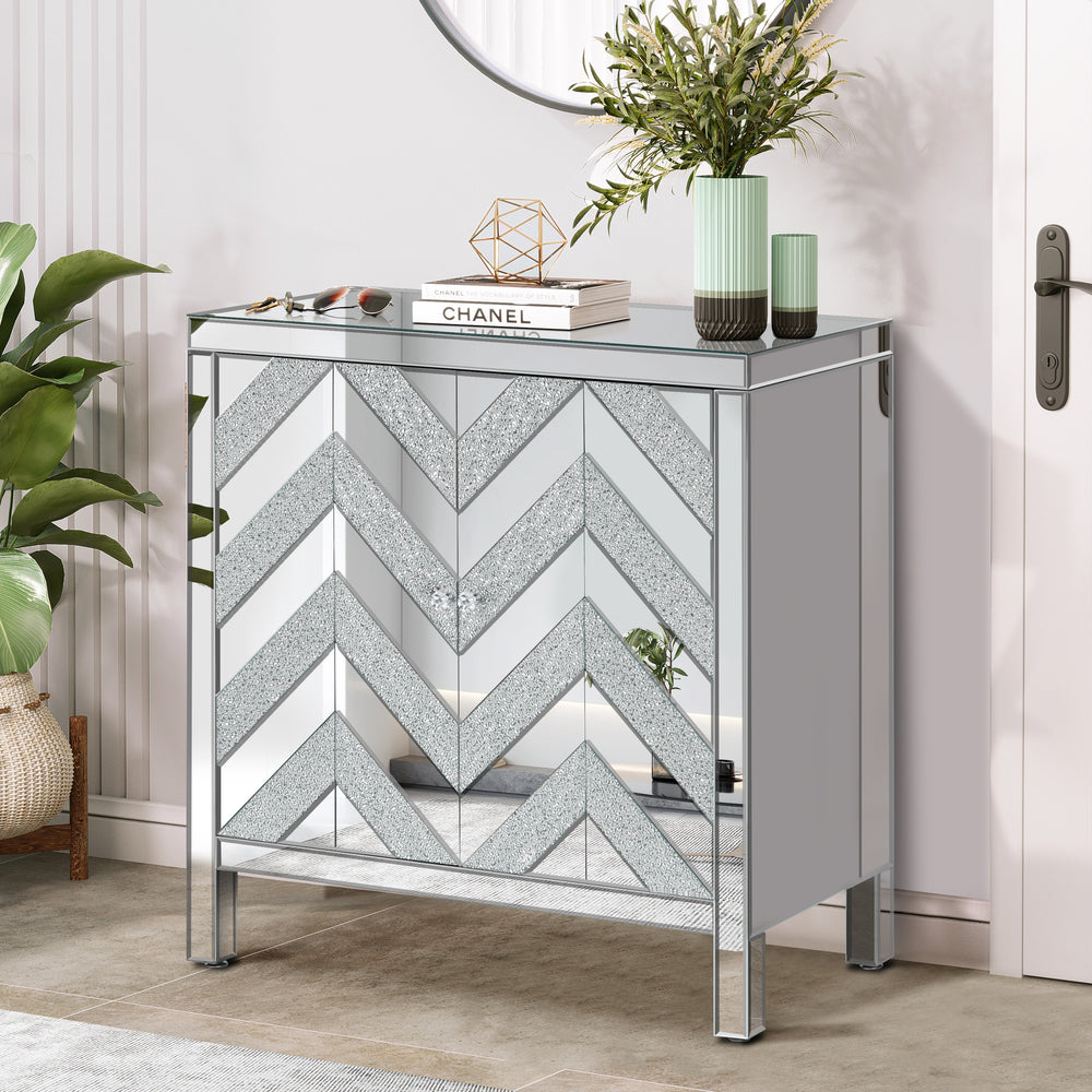 Chic Mirror-Trimmed Storage Cabinet