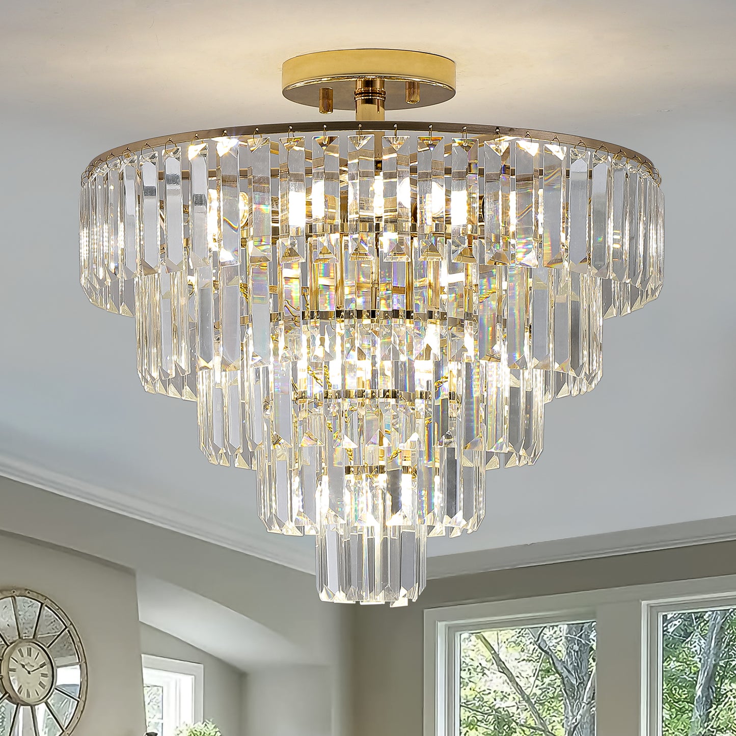 Glimmering Gold Crystal Chandelier