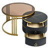 Chic Nesting Coffee Tables with Drawers - Sleek Round Design in Black and Brown Glass