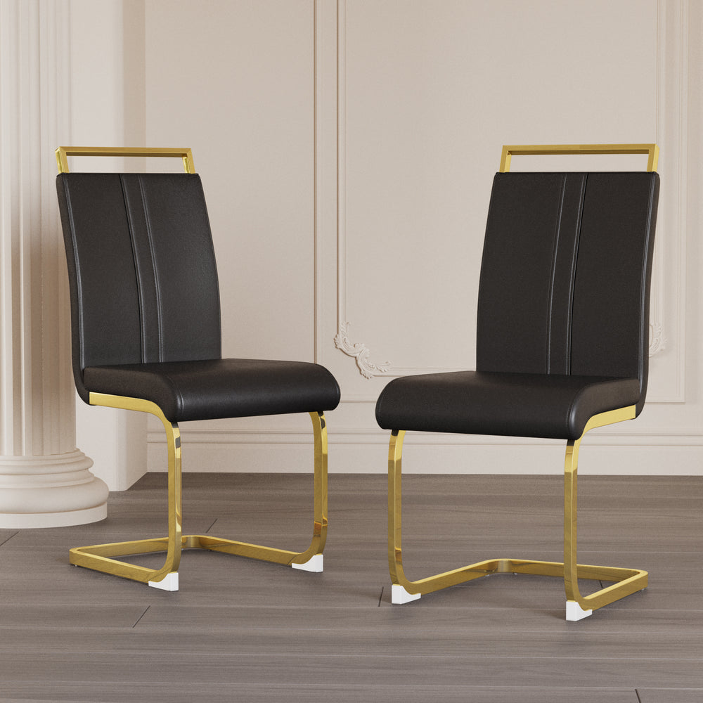 Chic Faux Leather Dining Chairs with Gold Legs - Set of Two