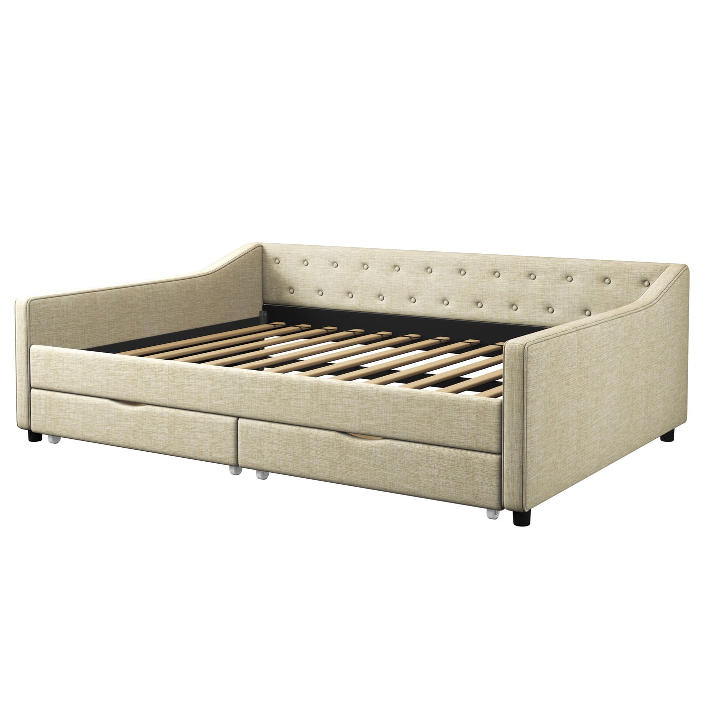 Cozy Upholstered Daybed with Storage Drawers - Beige Elegance