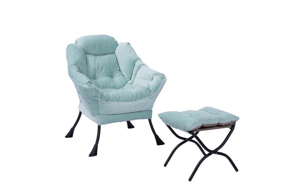 Chic Green Lounge Chair with Ottoman & Side Pocket