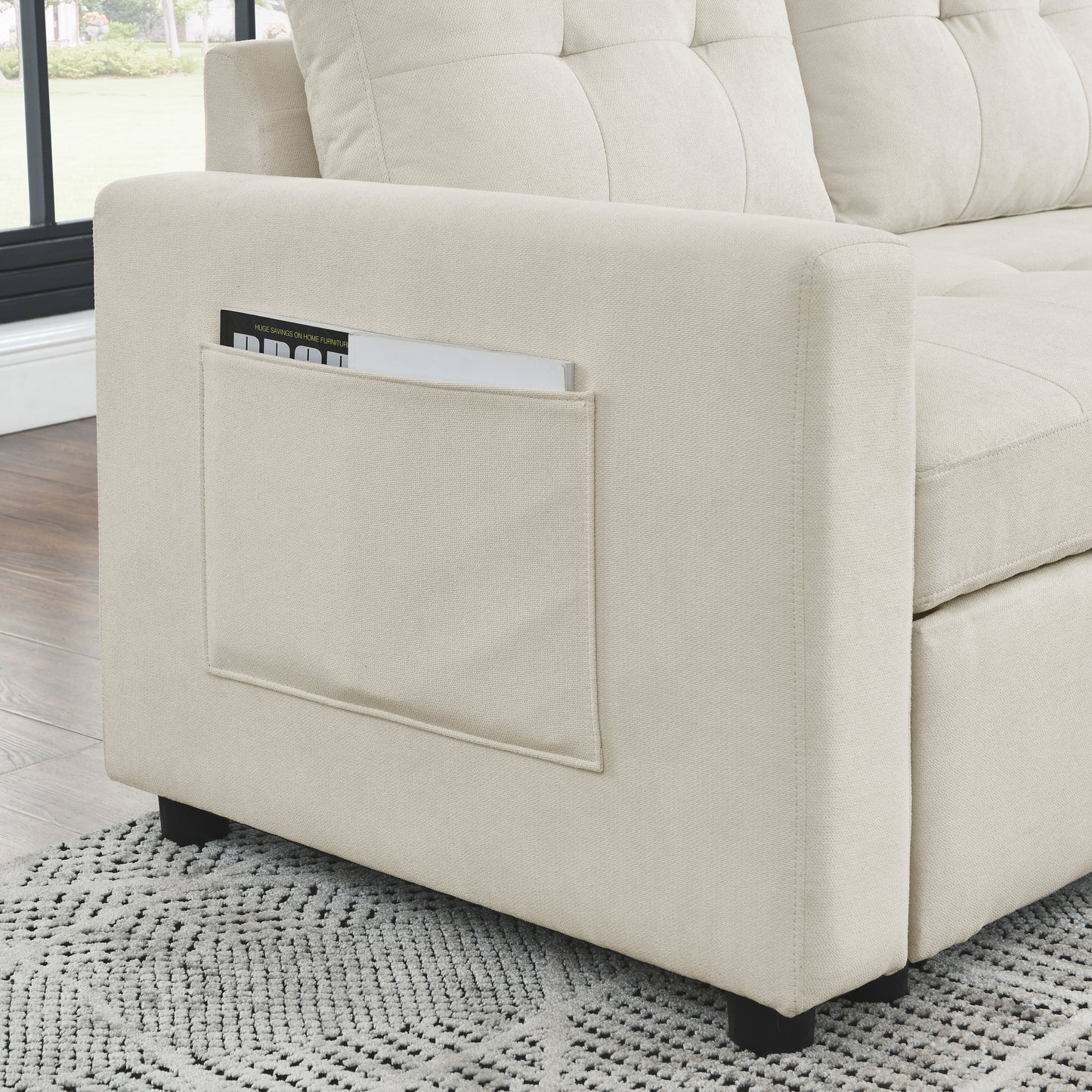 Cozy Reversible Sleeper Sofa with Storage Space