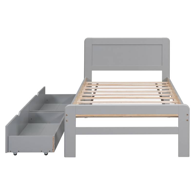Chic Grey Twin Platform Bed with Storage Drawers
