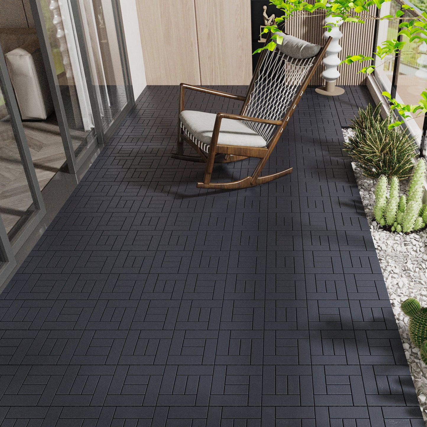 Easy Install Interlocking Patio Tiles - Dark Gray Decking for Outdoor Spaces