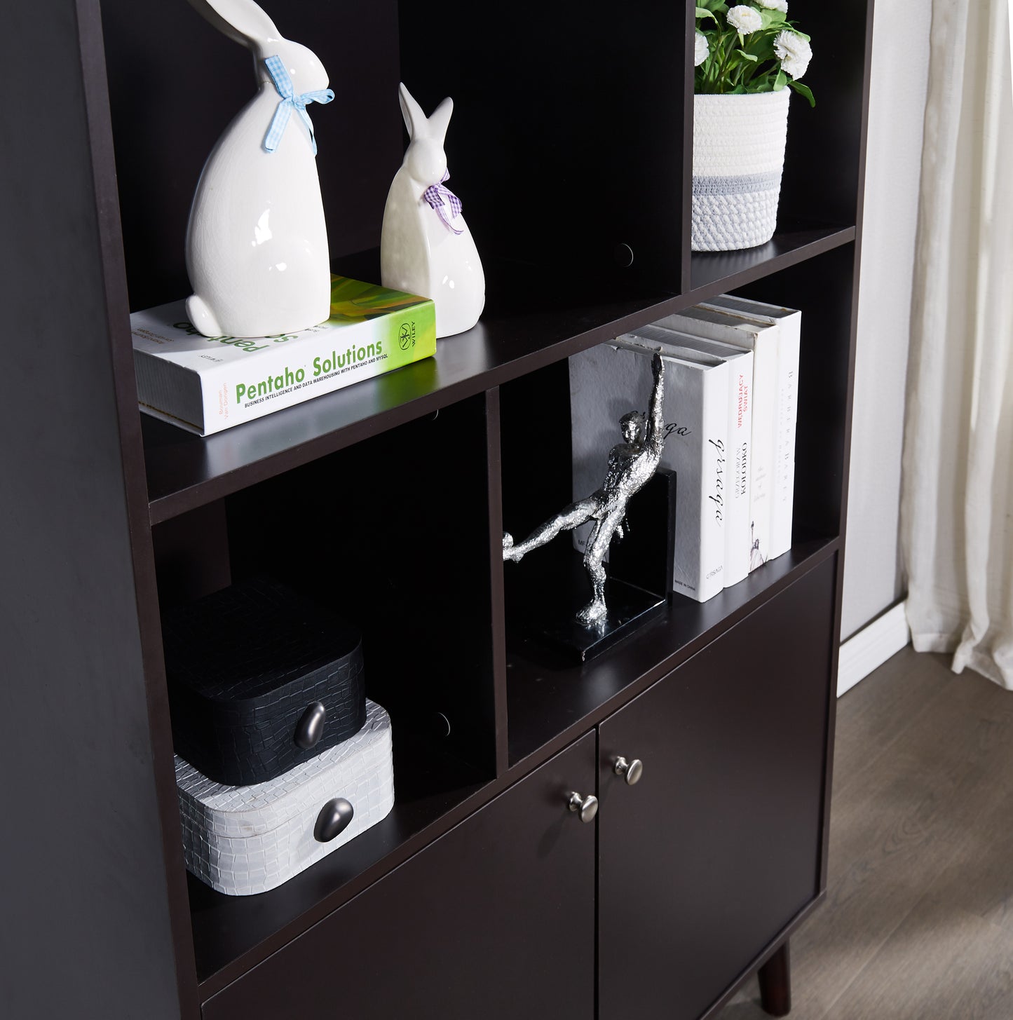 Chic Coffee Bookcase with Doors