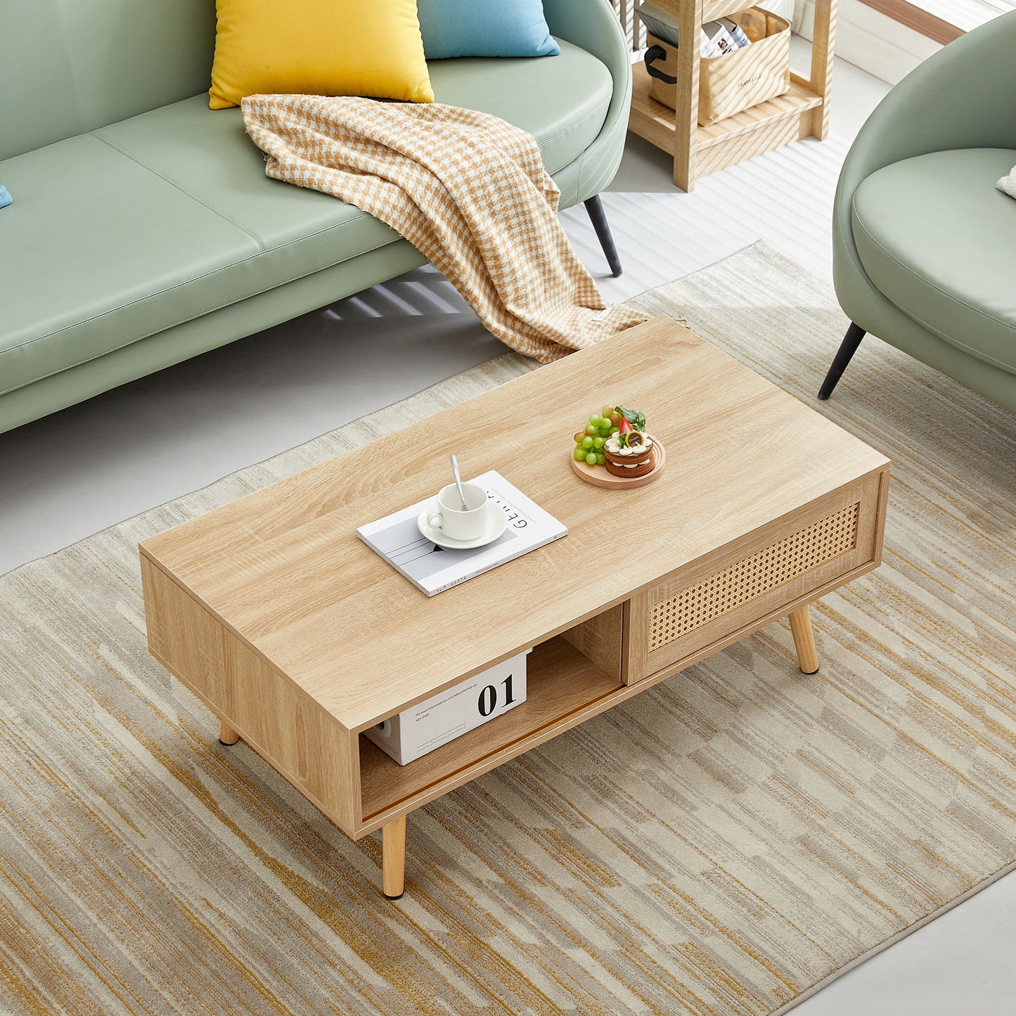 Chic Rattan Coffee Table with Hidden Storage