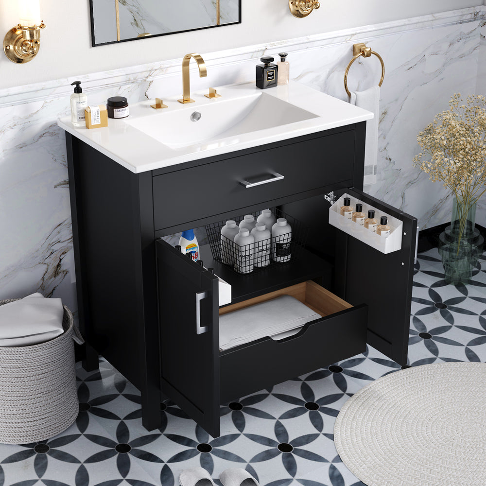 Chic Compact Bathroom Vanity with Ceramic Sink and Smart Storage