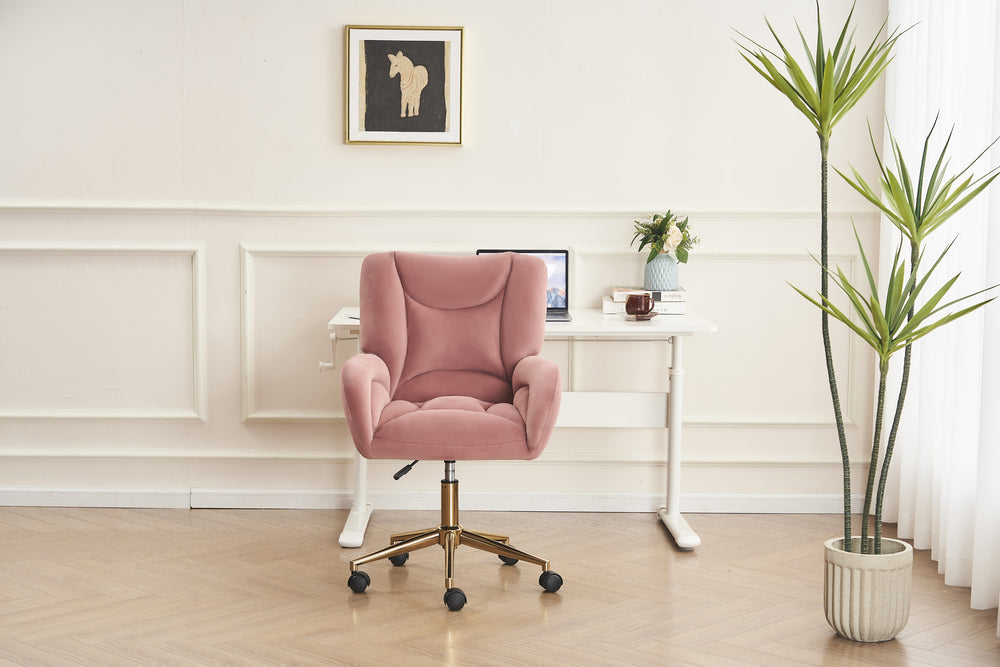 Chic Pink Velvet Swivel Chair with Gold Base