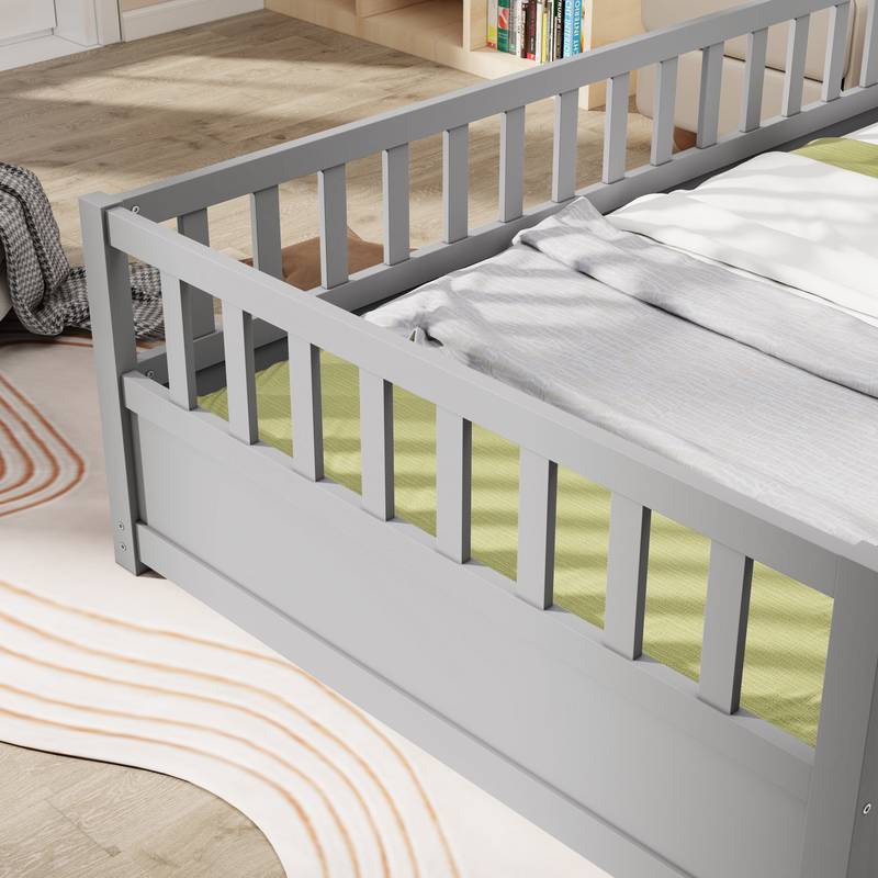 Cozy Montessori Twin Floor Bed with Safety Barrier