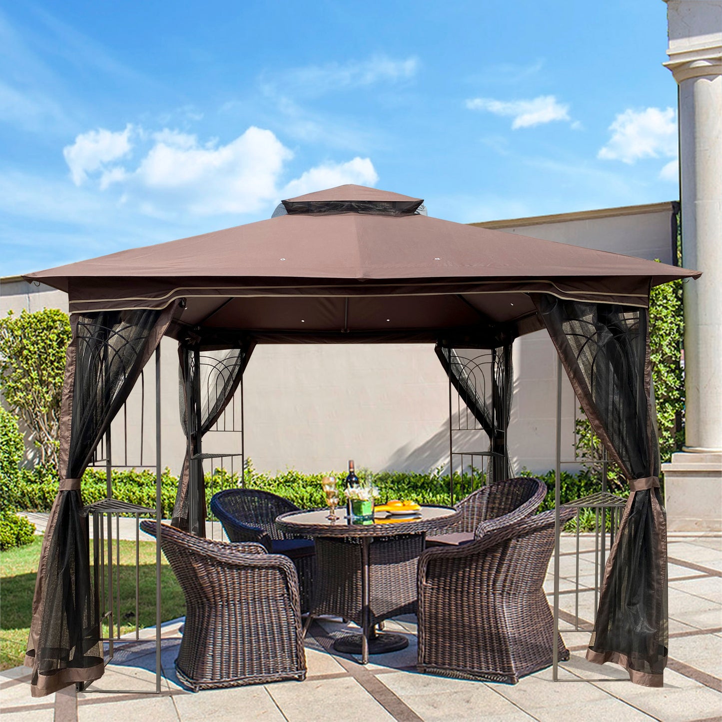 Cozy Garden Gazebo with Mosquito Net and Breezy Double Roof