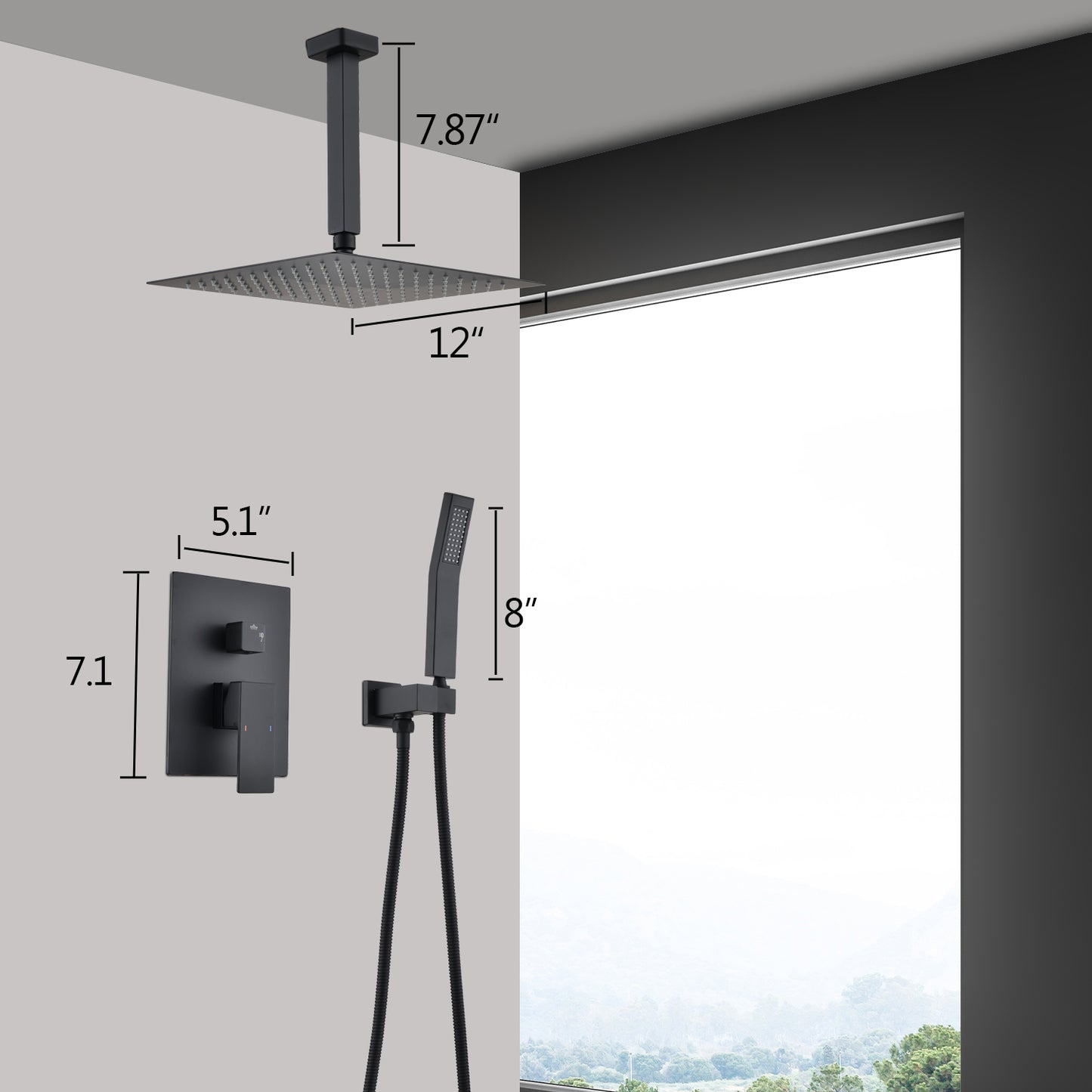 Shower Bliss Combo: Ceiling-Mounted with Handheld & Spacious Head