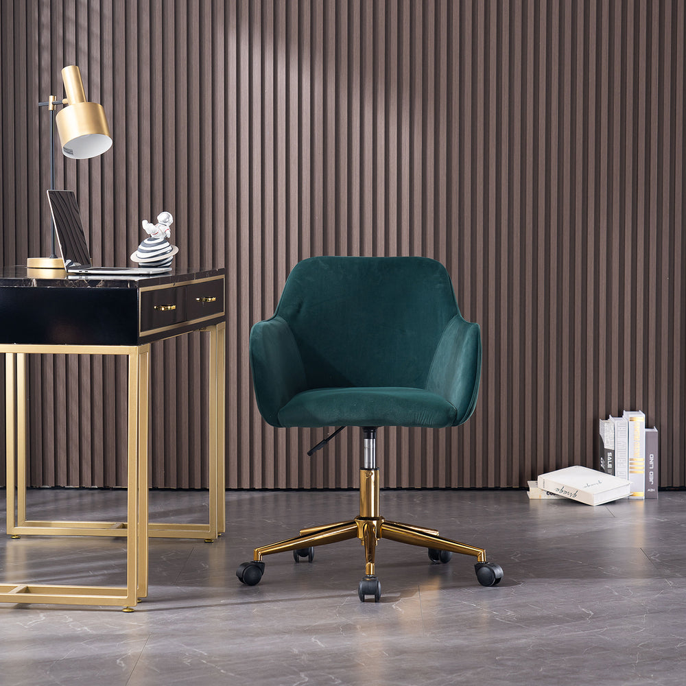 Chic Velvet Spin Chair with Gold Legs - Dark Green