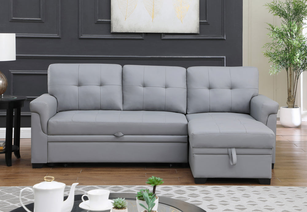 Cozy Escape Gray Vegan Leather Reversible Sofa with Storage Chaise