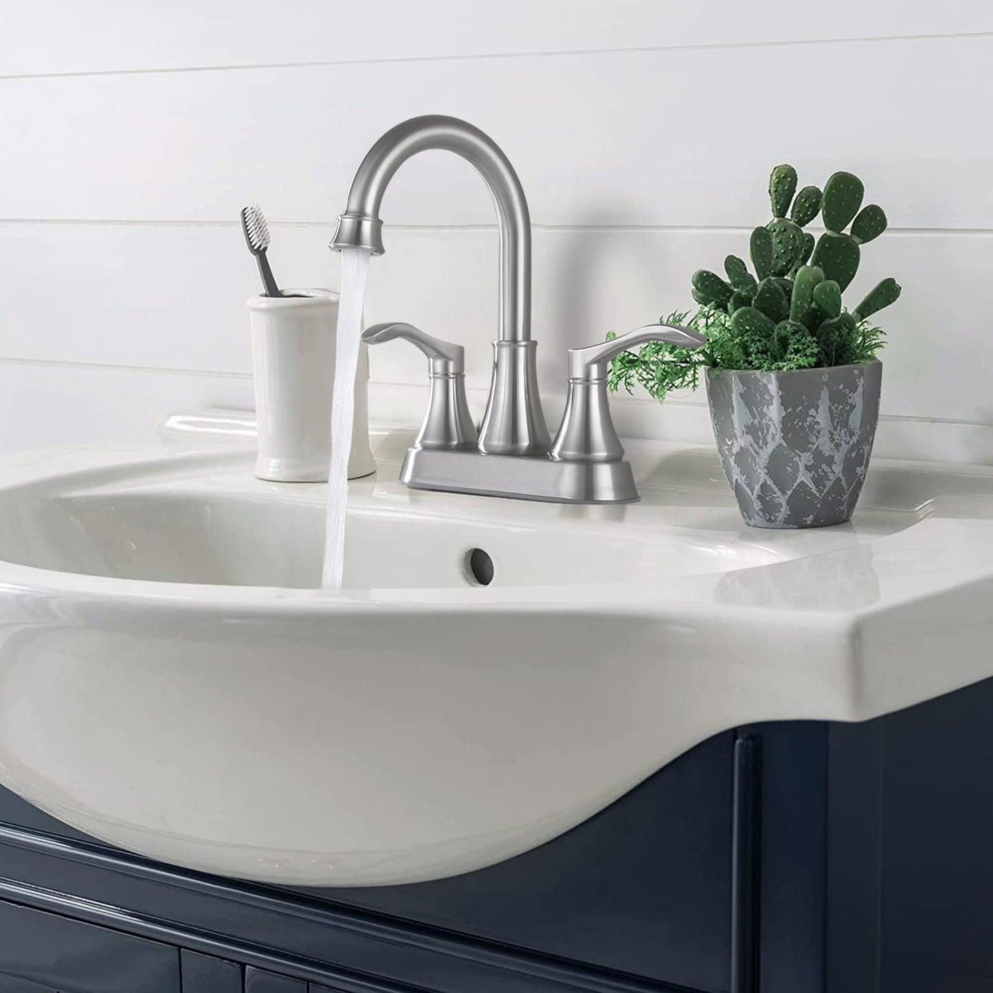 Swivel Brushed Nickel Bathroom Faucet with Pop-Up Drain