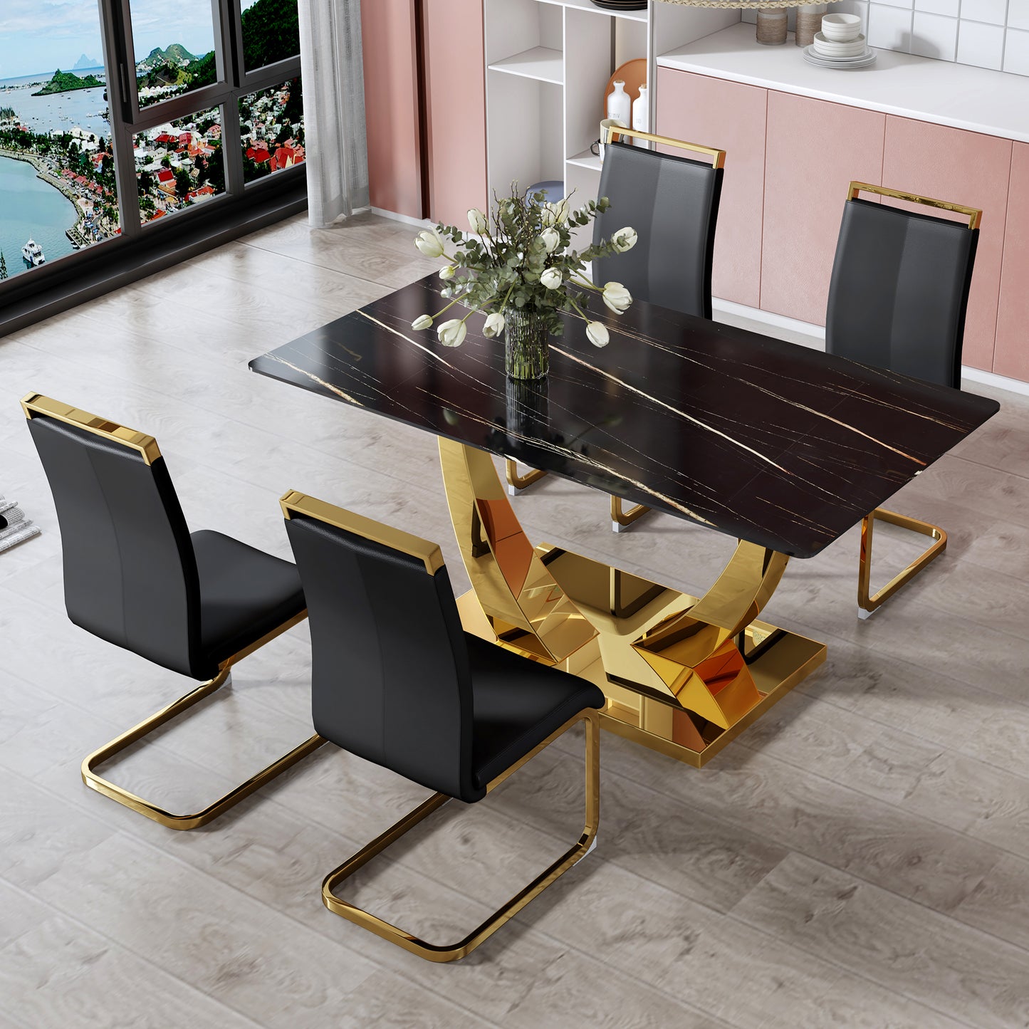 Chic Glass & Gold Dining Table