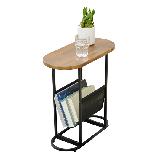 Chic Acacia Oval Side Table with Magazine Organizer