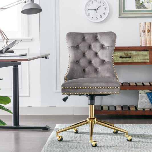 Velvet Luxe Office Chair with Gold Base