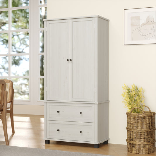 Elegant Pantry Storage Cabinet with Drawers and Shelves in Antique White