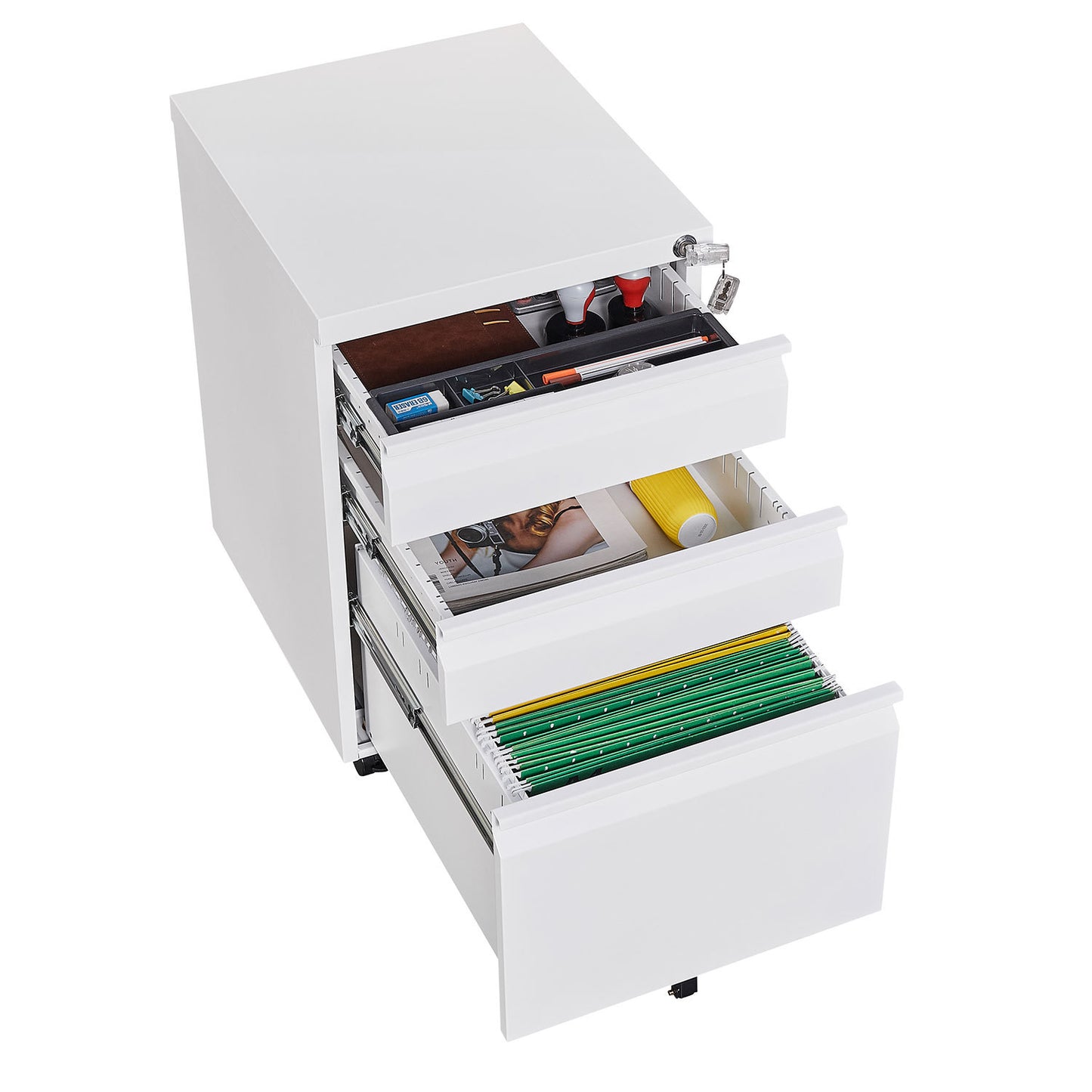 Lockable Mobile File Cabinet - Sleek Office Storage on Wheels