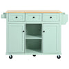 Mint Green Kitchen Island on Wheels with Drop-Leaf Countertop & Storage