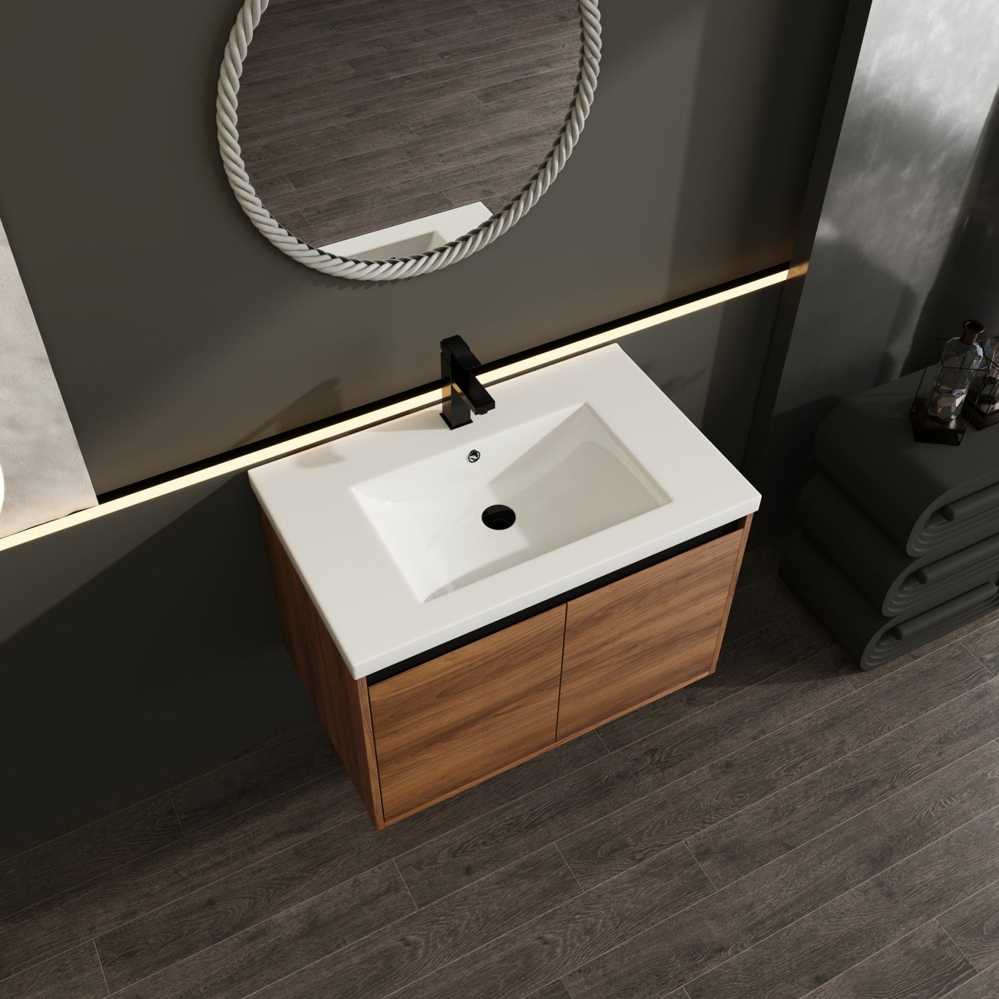 Chic Brown Bathroom Vanity Set with Resin Sink